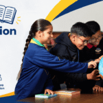 students exploring a glob while highlighting the impact of NEP 2020 on the ICSE curriculum and school education.
